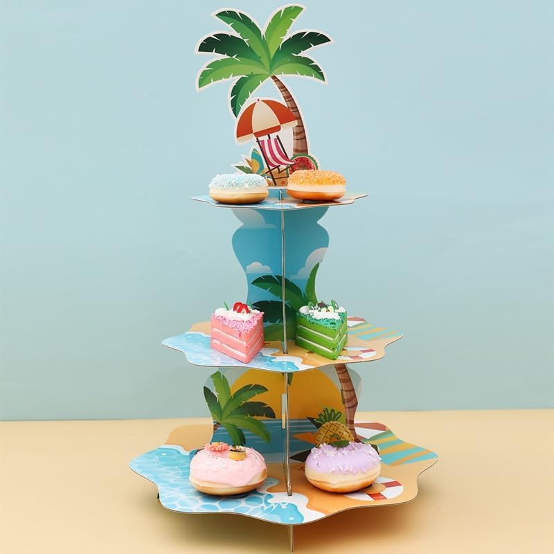 Cupcake Stand Tier - 3 Tier Hawaiian Beach Cupcake Stand
