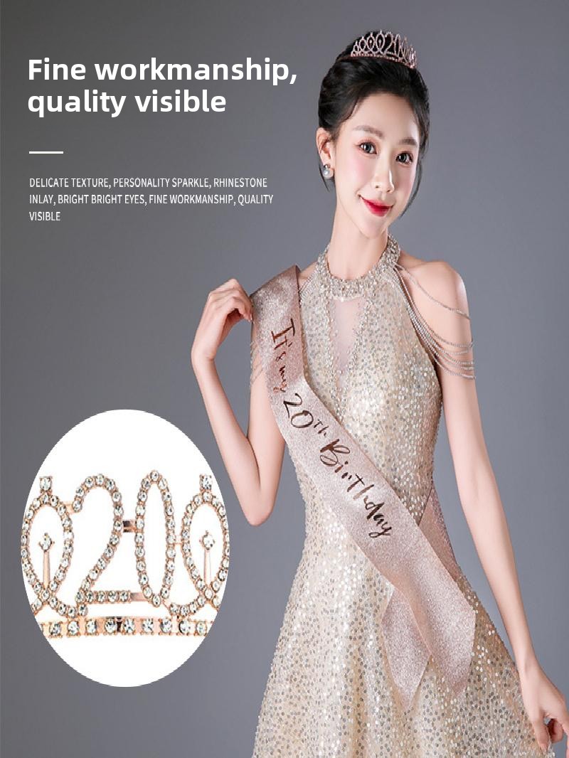 Champagne Gold Sparkle Crown S - огляд і ціна Birthday Sash Glitter